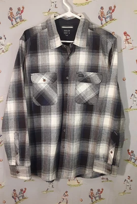 🌊 Camisa de franela RVCA blanca azul a cuadros con botones calce regular para hombre talla mediana Foto 1 de 4