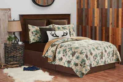 Rustic Pinecones & Needles Twin 2-Piece Quilt & Sham Bedding Set All Seasons ... - Image 1 of 4