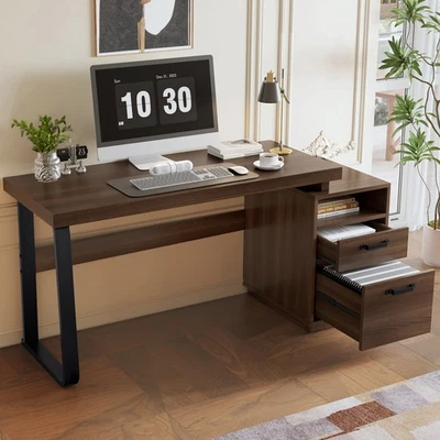 Schreibtisch mit Schublade, 161x54 cm, braun, minimalistisch, home office - Bild 1 von 4