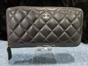 *CHANEL* Lamb Skin Matelasse CC Logo Zippy Long Wallet - Picture 1 of 13