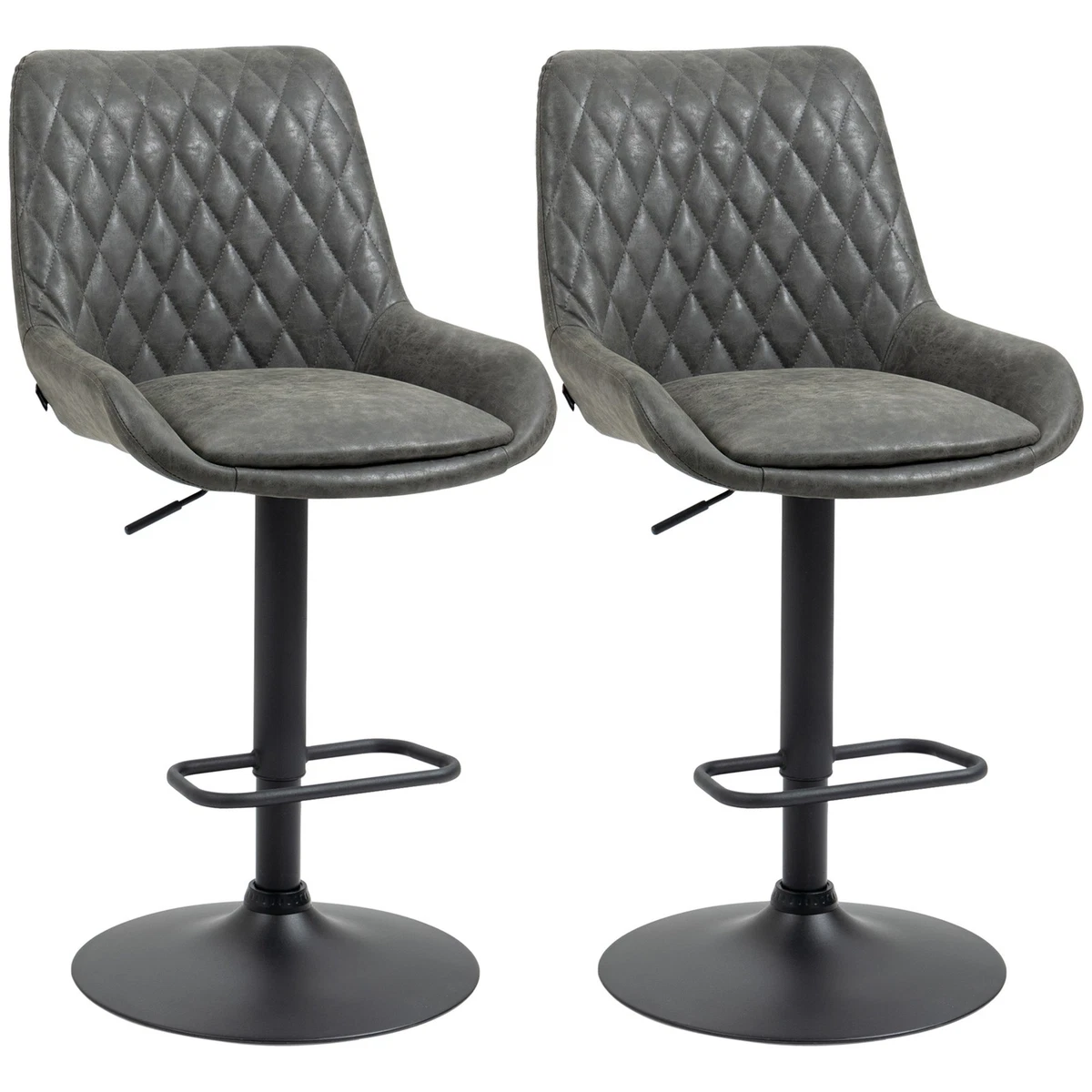 Barhocker-Set Mit Thekenhöhe (61 Cm) – 2 Stück, Bequemer Kunstledersitz & Schwarze Metallbeine, Hellbeige-grau