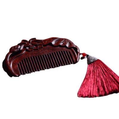 Red Sandalwood Printed Carved Wooden Comb Ancient Style Women Decor Accessories - Image 1 of 4