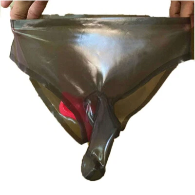 Mens Latex Underwear Rubber Dual Sheath Pants Shorts Translucent Anal Intercours - Image 1 of 4
