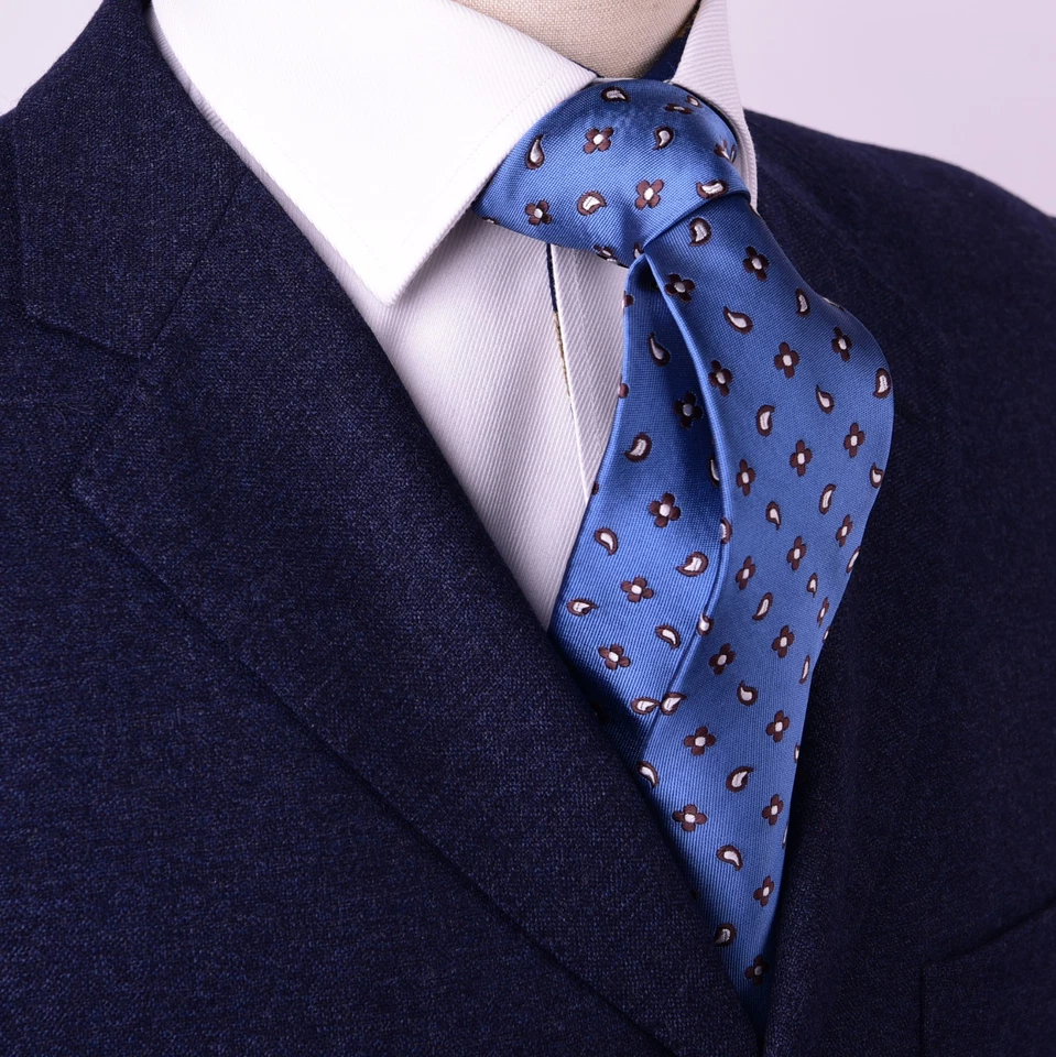 Corbata clásica azul gota ego floral cachemira ribete negro para hombre 8 cm moda Foto 1 de 4