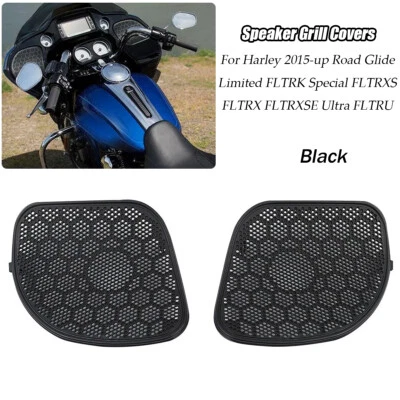 Black Front Fairing Speaker Grilles Mesh Covers For Harley Road Glide 2015-2023 Foto 1 de 4