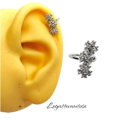 orecchino Earcuff orecchino Senza Buco  Acciaio  zirconi bianchi. pearcing helix - Immagine 1 di 4