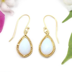 Vintage Style Opalite Quartz Pear Shape Wire Wrapped Gold Plated Boho Earring - Picture 1 of 2