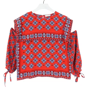 SANDRO Dalla Blouse Women's LARGE Long Sleeve Silk Patterned Cut Out Detail - Picture 1 of 11