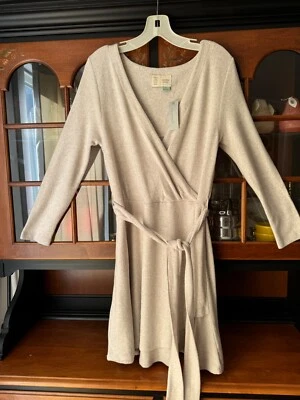 Anthropologie Saturday Sunday Cloud Fleece Faux Wrap Sweater Dress NWT Petite M - Image 1 of 4