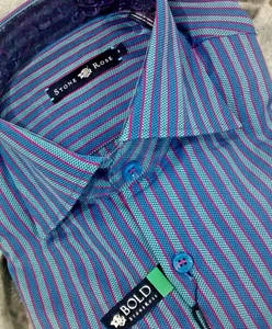 NWT Stone Rose men's size Small long sleeve button down Shirt Birds eye Striped - Picture 1 of 12