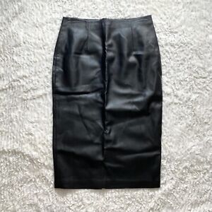 NWOT FOREVER 21 Contemporary Faux Leather Pencil Midi Skirt Sz S Black Back Slit