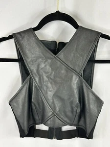 Women's BCBG Maxazria Black Leather Style Vest- Size XXS - Picture 1 of 10
