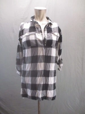 Old Navy Size L (10-12) Girl BLK White Plaid Long Sleeve Flannel Shirt Dress 111 - Image 1 of 4