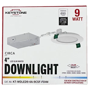 Keystone Circa 9W 4" LED Slim Wafer Downlight Fixture Color Select Retrofit Disk - Picture 1 of 7