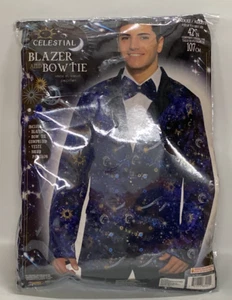 Forum Men's Wizard Celestial Blue Moon & Stars Blazer w/ Bow Tie, Halloween - Picture 1 of 2