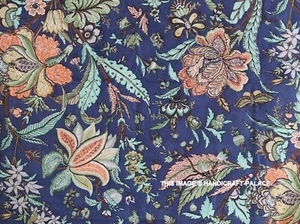 2.7m Flores Azul Mano Bloque Estampado Algodón Costura Confección Kimono Tela - Imagen 1 de 8