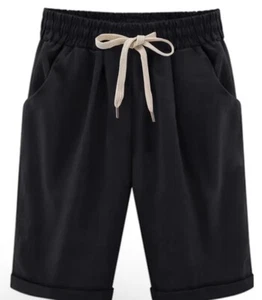 Shorts Womens 3XL Bermuda Short Solid Black Drawstring Pockets Knee Length New - Picture 1 of 11