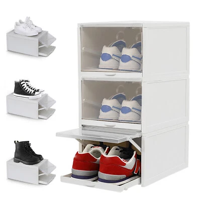 3 Pack Drawer Type Shoe Storage Box Clear Plastic Stackable Shoe Organizer - Image 1 of 4