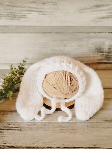 Adorable cozy easter white bunny ear baby bonnet handmade crochet