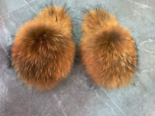 Women's Full Coverd Real Raccoon Fur Slides Max XXL Large Slippers Sandals Shoes