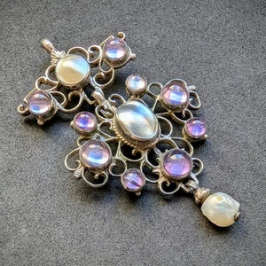 Neorenaissance Anhänger Silber Amethyst Perle Perlmutt alt antik c. 1880 - Bild 1 von 10