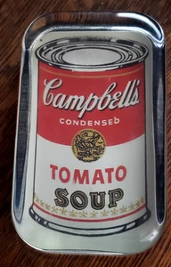 Andy Warhol Campbell's Soup POMODORO peso carta 2 1/2" per 4 1/4" RARO! Lucite - Foto 1 di 9