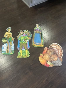 Thanksgiving Die Cut Decoration Indian Pilgrims Mayflower Turkey Vintage Lot DS - Picture 1 of 14