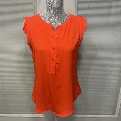 NWT New York & Company Co Flutter Sleeve Button Front Blouse Top Orange/Red S - Image 1 of 4