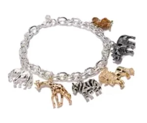 Pulsera NAPIER Tono Plata Animal Safari Dije Jirafa Elefante León Mono - Imagen 1 de 20