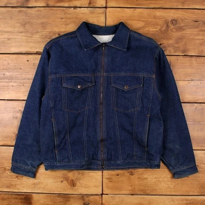 Vintage Haband Denim Jacket M 90s Duke Jeans Sherpa Lined Trucker Blue - Image 1 of 4
