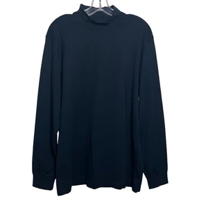 LL Bean Mock Neck Shirt Mens M Navy Blue Traditional Fit Long Sleeve Cotton - Picture 1 of 16