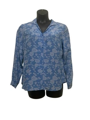 Jaclyn Smith 100% шелк блузка размер 18 двухцветный синий цветочный винтажный новый - Изображение 1 из 4