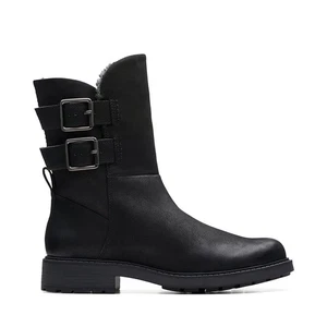 Ladies Clarks Orinoco2 Buckle Warmlined Dark Black Leather Casual Boots Size 7 D - Picture 1 of 4