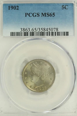 Liberty Nickel 1902: graduación profesional MS65 blanco brillante Foto 1 de 4