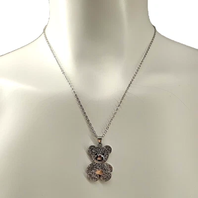Collar colgante de oso de peluche para mujer cadena de diamantes de imitación enchapado en latón 18,5"-20,5" Foto 1 de 4