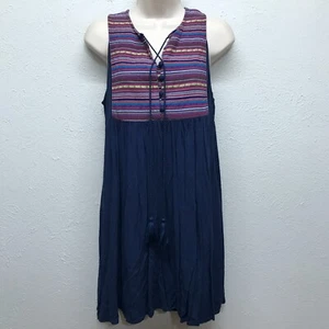 Umgee Tunika Top Kleid Damen S blau gestreift ärmellos Boho Quaste Bauer - Bild 1 von 6