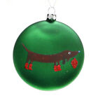 Red Dachshund in Red Boots Green Glass Christmas Ornament