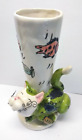Whimsical Cat Vase Art Pottery Hand Painted Ceramic 3D Dennis East Wire Whiskers