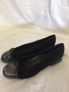 ARA Black SUEDE & LEATHER Snakeskin BALLET Shoes SIZE 6.5