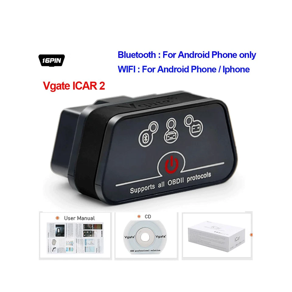 Herramienta de escaneo de diagnóstico de automóvil WiFi Vgate iCar2 Mini ELM327 OBD2 para iPhone Android TC Foto 1 de 4
