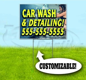 CAR WASH & DETAILING CUSTOM PHONE 18x24 Yard Sign WITH STAKE Corrugated Bandit - Picture 1 of 4