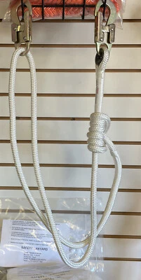 PELICAN ROPE Adjustable Safety Flipline Lanyard 1/2"x4'-7' Two Locking Snaps, Double Braid