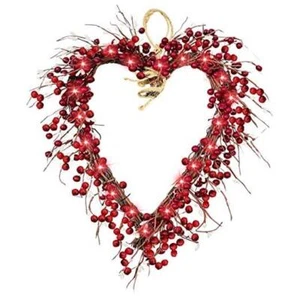 Prelit 16 Inch Heart Valentines Wreath Front Door Decorations Valentines - Picture 1 of 7