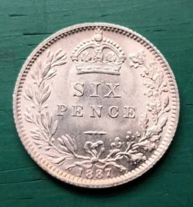 1887 Victoria silver sixpence coin A/UNC #553 - Picture 1 of 2