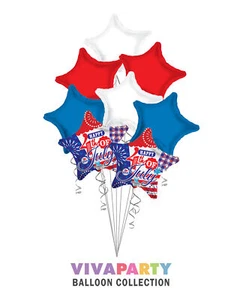 Feliz 4 de Julio EE. UU. Ramo de Globos, Globos Día de la Independencia - (8 Globos) - Imagen 1 de 5