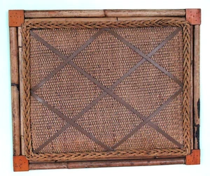 Vintage French Memory Board Natural Bamboo & Wicker w/Leather Straps 24"×20" EUC - Picture 1 of 9
