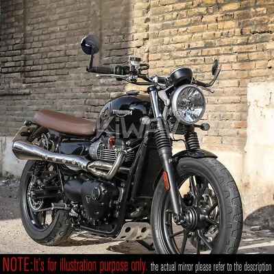 Par de espejos retrovisores de extremo de barra Missie redondos negros para 2016- Triumph Street Twin Foto 1 de 4