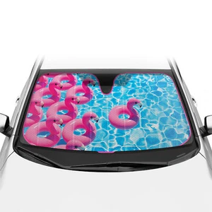 Car Sun Shade Windshield Visor, Swimming Pool Flamingo Float 57x27" Universal - Bild 1 von 7