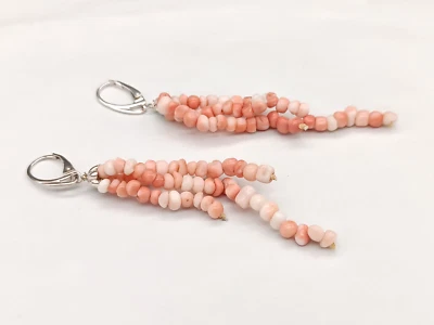 orecchini donna vero corallo rosa giapponese pendenti argento 925 ciuffo - Immagine 1 di 4