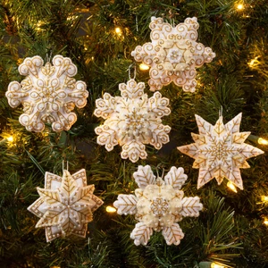 Bucilla Ornaments Felt Applique Kit Set Of 6-Pearl Snowflakes 4.25"X4" - Picture 1 of 1